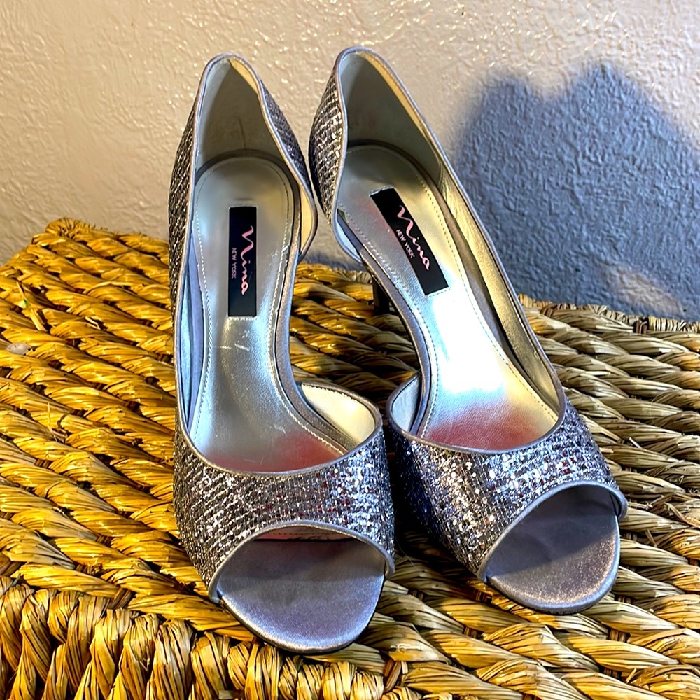 Nina New York Silver Formal Heels 9.5